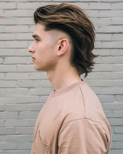 Low Burst Fade Mullet Straight Hair
