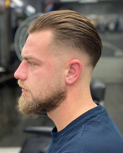 Low Fade Slick Back Straight Hair
