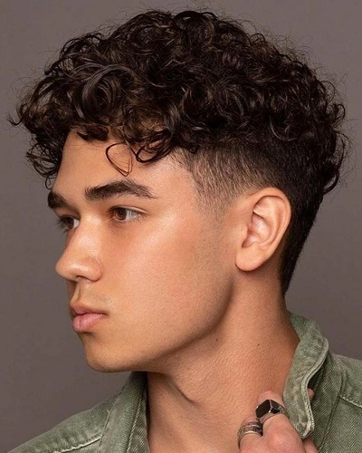 Low Taper Fade Curly Fringe