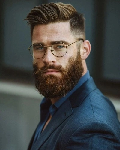 Low Taper Fade Straight Hair with Beard