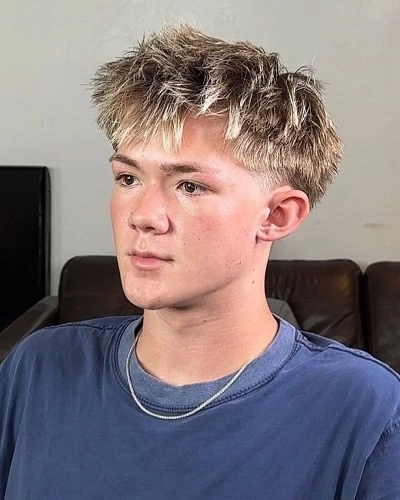 Low Taper Fade with Textured Fringe Blonde