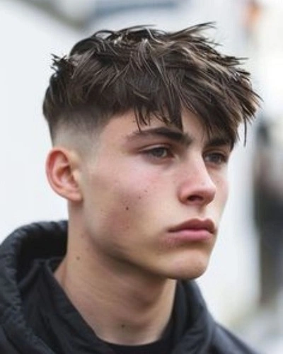 Textured Fringe Low Taper Fade Straight Hair