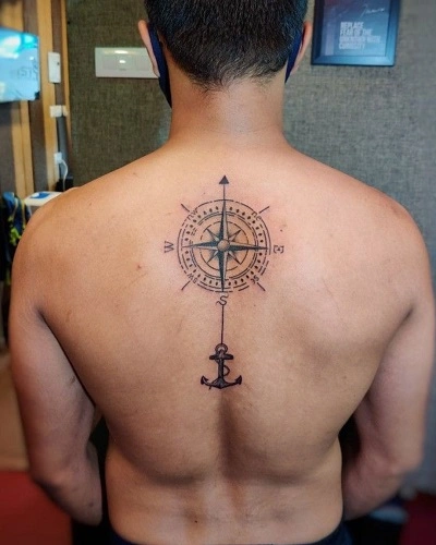 Compass Spine Tattoos for men
