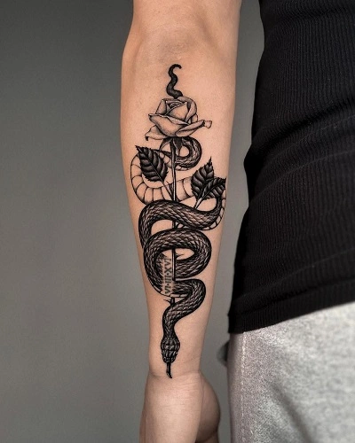 Snake and Rose Tattoos for Men