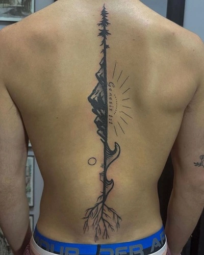 Sun and Moon Spine Tattoos for men