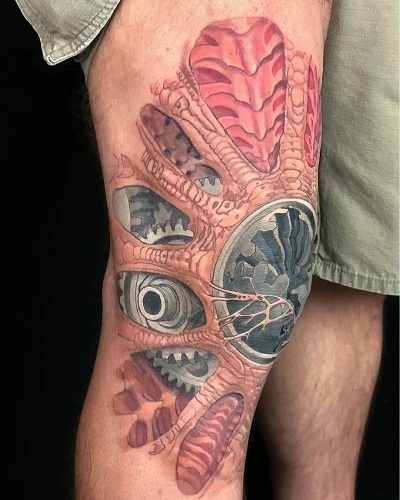 Biomechanical Knee Tattoo