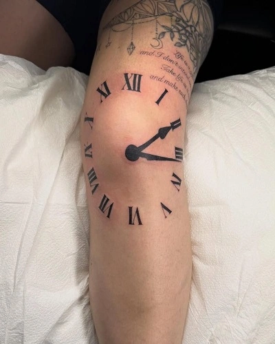 Clock Knee Tattoo