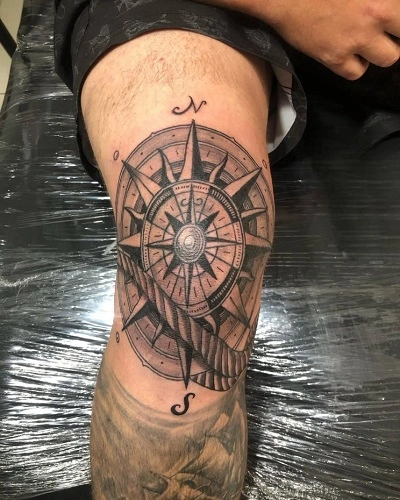 Compass Knee Tattoo