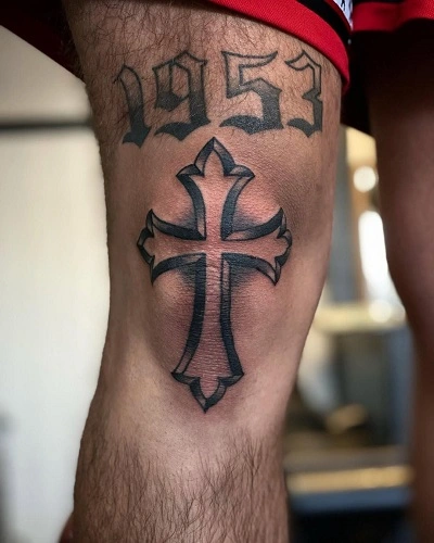 Cross Knee Tattoo