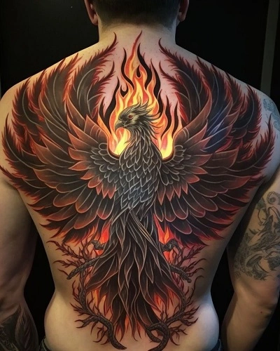 Full Back Phoenix Tattoo for Men