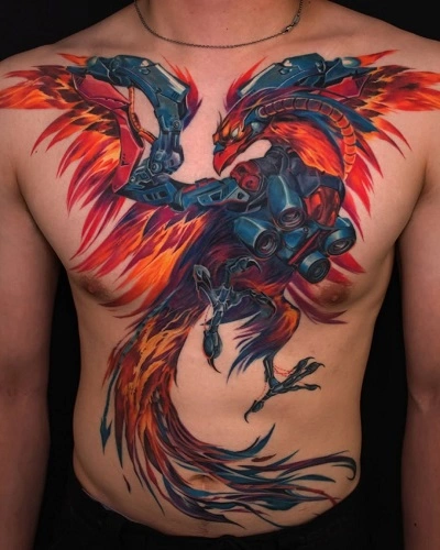 Mechanical  Cyber Phoenix Tattoo for Men