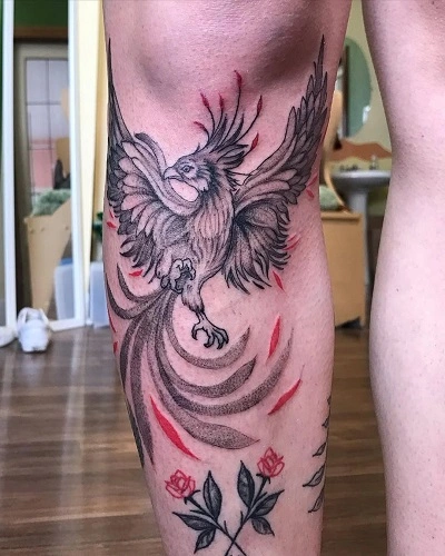 Phoenix Knee Tattoo