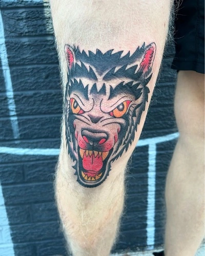 Wolf Knee Tattoo
