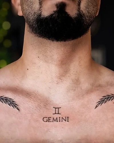 Collarbone Gemini Tattoos for Men