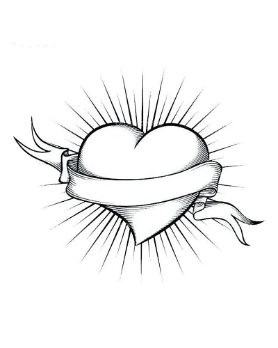 Heart and Banner Tattoo Stencil