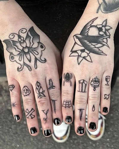 Pop Culture Knuckle Tattoos