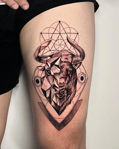 Thigh Taurus Tattoos for Men