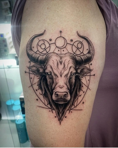 Upper Arm Taurus Tattoos for Men