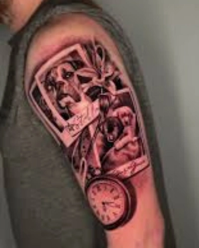 Dog and Clock Tattoo for Men