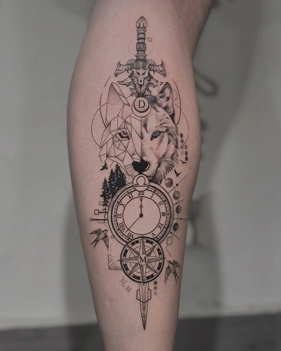 Dog and Compass Tattoo for Men