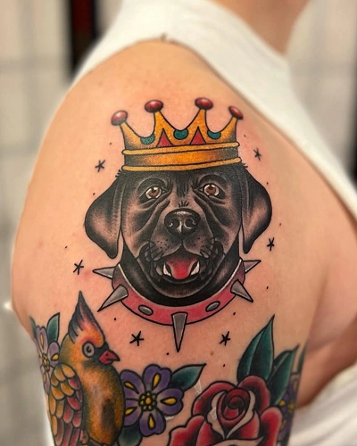 Dog with Crown Tattoo for Men