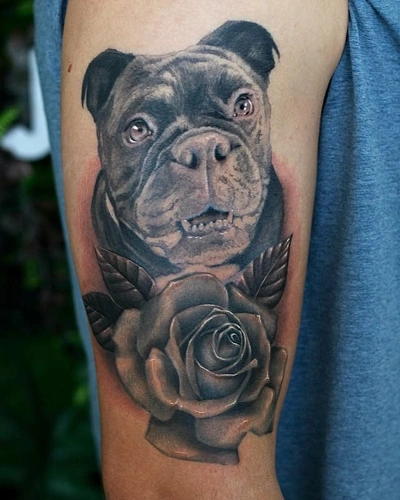 Dog with Roses Tattoo for Men