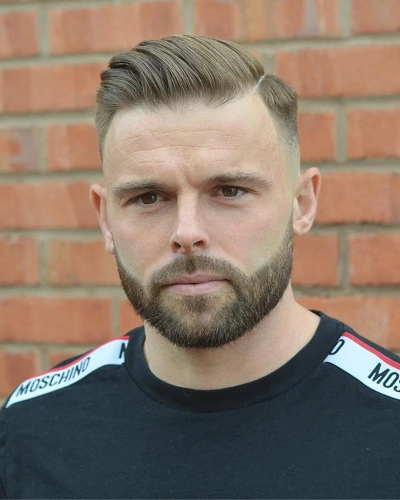 Classic Side Part Fade + Stubble Beard